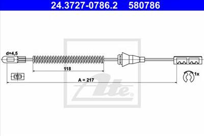 ATE 24.3727-0786.2 - Kézifék bowden OPEL VAUXHALL