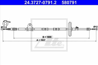 ATE 24.3727-0791.2 - Kézifék bowden OPEL VAUXHALL