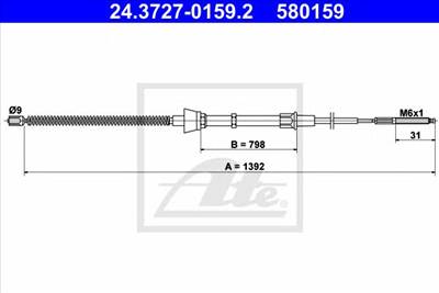 ATE 24.3727-0159.2 - Kézifék bowden SEAT VW