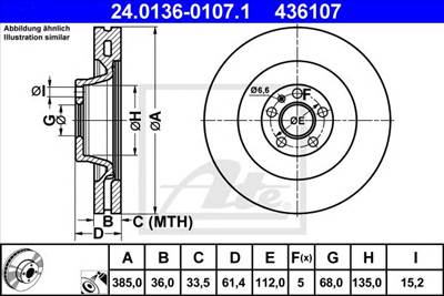 ATE 24.0136-0107.1 - féktárcsa AUDI