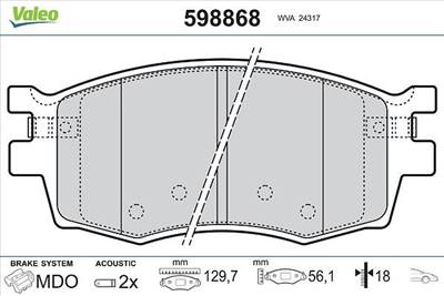 Fékbetét készlet VALEO 598868 for HYUNDAI, KIA