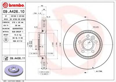 BREMBO 09.A426.11 - féktárcsa FORD LAND ROVER VOLVO VOLVO (CHANGAN) VOLVO ASIA