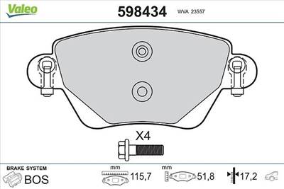 Fékbetét készlet VALEO 598434 for FORD, JAGUAR