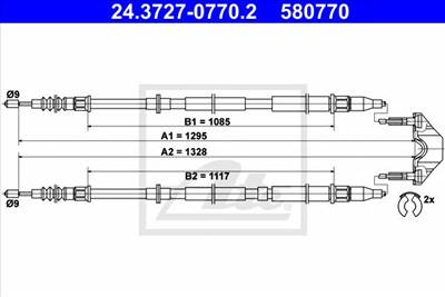 ATE 24.3727-0770.2 - Kézifék bowden OPEL VAUXHALL