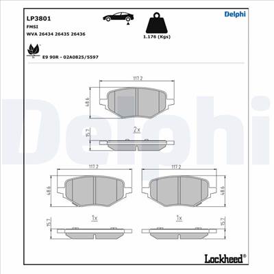 DELPHI LP3801 - fékbetétkészlet, tárcsafék MG MG (SAIC) ROEWE (SAIC)