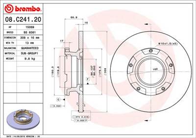 BREMBO 08.C241.20 - féktárcsa FORD