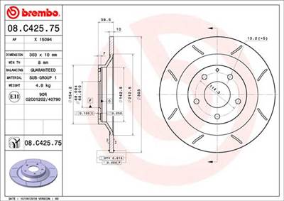 BREMBO 08.C425.75 - féktárcsa MAZDA MAZDA (CHANGAN)