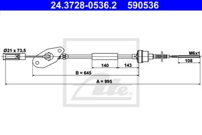 ATE 24.3728-0536.2 - kuplung bowden CHRYSLER FIAT FORD LANCIA