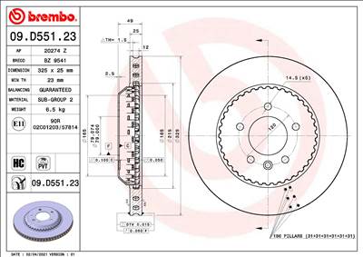 BREMBO 09.D551.23 - féktárcsa LAND ROVER