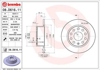 BREMBO 08.D616.11 - féktárcsa SKODA SKODA (SVW ) SKODA (SVW)