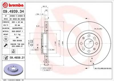 BREMBO 09.4939.31 - féktárcsa FIAT OPEL VAUXHALL
