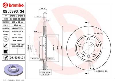 BREMBO 09.5390.31 - féktárcsa BMW BMW (BRILLIANCE) De La Chapelle