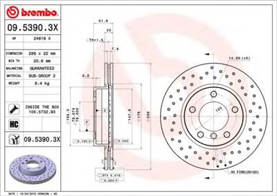 BREMBO 09.5390.3X - féktárcsa BMW BMW (BRILLIANCE) De La Chapelle