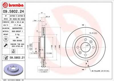 BREMBO 09.5802.21 - féktárcsa DACIA LADA NISSAN RENAULT