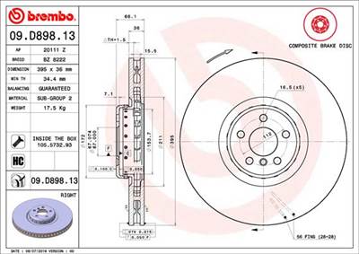 BREMBO 09.D898.13 - féktárcsa BMW ROLLS-ROYCE