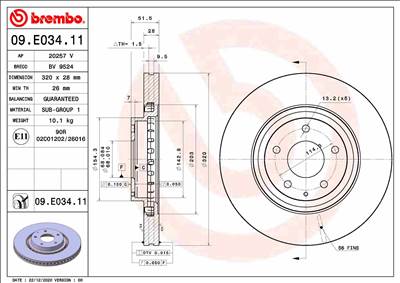 BREMBO 09.E034.11 - féktárcsa MAZDA MAZDA (CHANGAN)