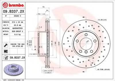 BREMBO 09.B337.2X - féktárcsa BMW BMW (BRILLIANCE)