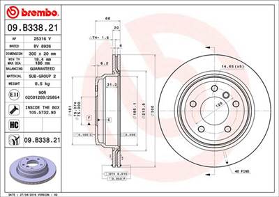 BREMBO 09.B338.21 - féktárcsa BMW BMW (BRILLIANCE)