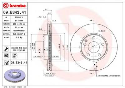 BREMBO 09.B343.41 - féktárcsa MERCEDES-BENZ