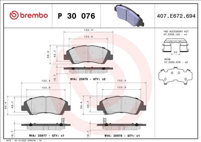 BREMBO P 30 076 - fékbetét HYUNDAI