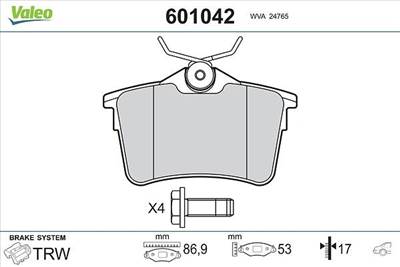 Fékbetét készlet VALEO 601042 for CITROËN, PEUGEOT, DS