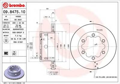BREMBO 09.8475.10 - féktárcsa MERCEDES-BENZ VW