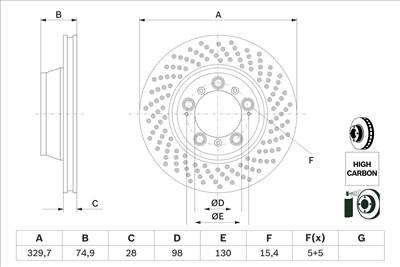 BOSCH 0 986 479 582 - féktárcsa PORSCHE