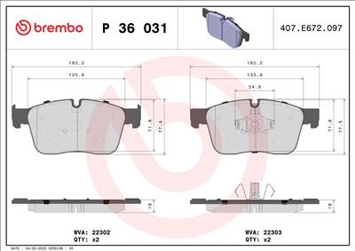 BREMBO P 36 031 - fékbetét JAGUAR JAGUAR (CHERY) LAND ROVER