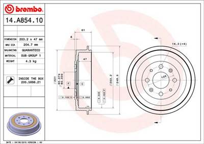BREMBO 14.A854.10 - fékdob FIAT OPEL VAUXHALL