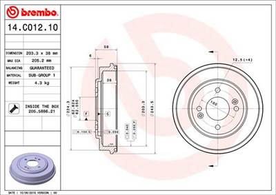 BREMBO 14.C012.10 - fékdob HYUNDAI