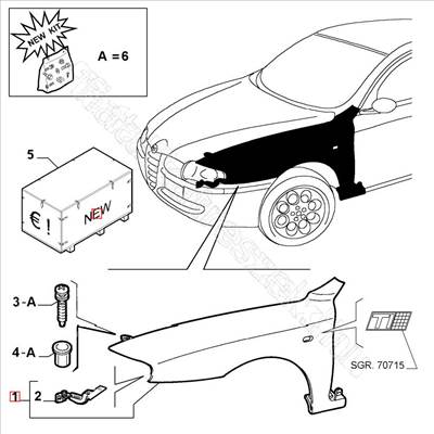 Sárvédő bal első - 147 - 60694120 -  - FIAT eredeti Eredeti új 60694120