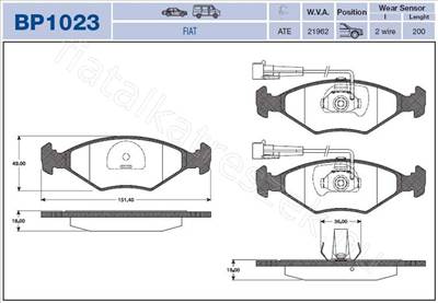 FÉKBETÉT ELSŐ PALIO - ALBEA, STRADA, PALIO, DOBLO, PUNTO - GD.BP1023 -  - MAGNETI MARELLI Utángyártott új BP1023