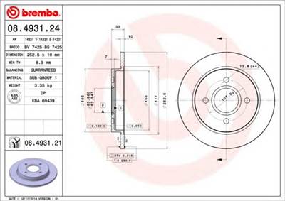 BREMBO 08.4931.21 - féktárcsa FORD FORD AUSTRALIA TVR