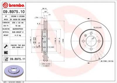 BREMBO 09.B975.11 - féktárcsa SEAT SKODA VW