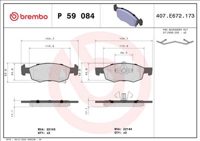 BREMBO P 59 084 - fékbetét OPEL VAUXHALL