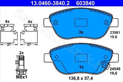 fékbetétkészlet, tárcsafék - CORSA, CORSAVAN, 500L - 13.0460-3840.2, 13.0460-3840.2 -  - ATE Egyéb 0460-3840