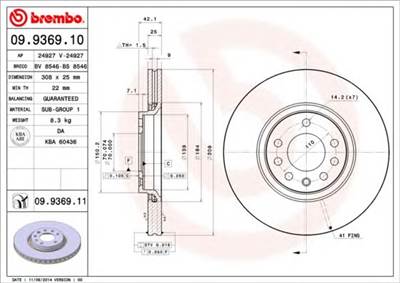 BREMBO 09.9369.11 - féktárcsa BAIC BAIC BJEV CHEVROLET OPEL SAAB VAUXHALL