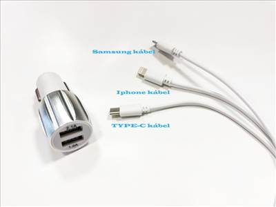 2-es USB töltő M-USB/Apple/Type-C 2.1A 12/24V  AE-WF132/N
