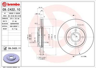 BREMBO 09.C422.11 - féktárcsa FORD FORD AUSTRALIA
