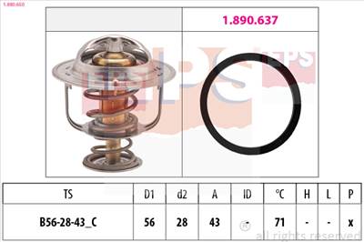 EPS 1.880.650 - termosztát, hűtőfolyadék NISSAN OPEL RENAULT RENAULT TRUCKS VAUXHALL