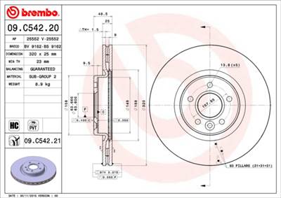 BREMBO 09.C542.21 - féktárcsa VOLVO VOLVO (CHANGAN)