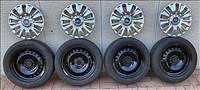 4 db Ford gyári lemezfelni, rajta 205/55 használt Hankook téli gumi, gyári Ford dísztárcsákkal 