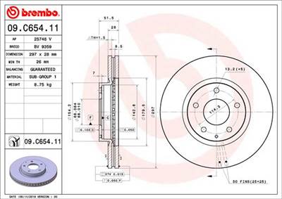 BREMBO 09.C654.11 - féktárcsa MAZDA MAZDA (CHANGAN) MAZDA (FAW)