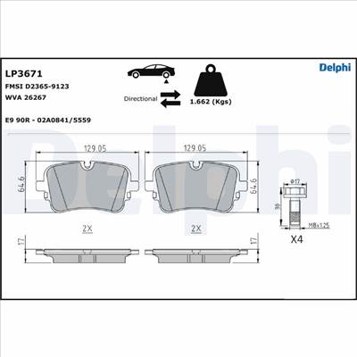 DELPHI LP3671 - fékbetétkészlet, tárcsafék AUDI VW