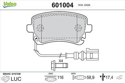 Fékbetét készlet VALEO 601004 for AUDI, VW, BENTLEY