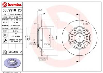 BREMBO 08.9918.21 - féktárcsa AUDI AUDI (FAW) SEAT VW