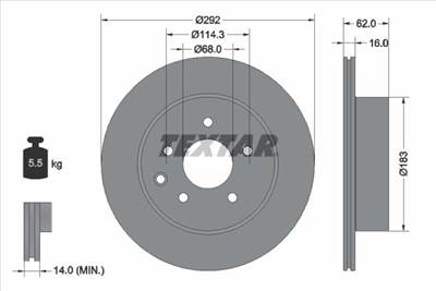 féktárcsa TEXTAR 92144003 for NISSAN, RENAULT, SAMSUNG