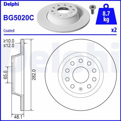 DELPHI BG5020C - féktárcsa AUDI AUDI (FAW) SEAT SKODA SKODA (SVW ) VW VW (FAW) VW (SVW)