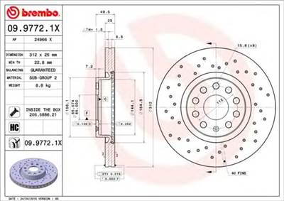 BREMBO 09.9772.1X - féktárcsa AUDI AUDI (FAW) CUPRA SEAT SKODA SKODA (SVW ) SKODA (SVW) VW VW (FAW) 