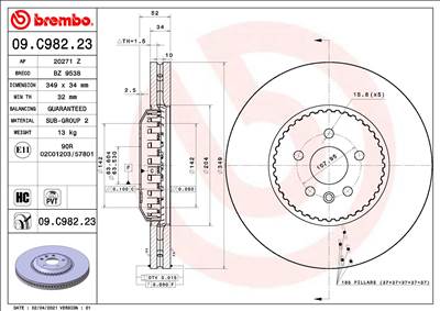 BREMBO 09.C982.23 - féktárcsa LAND ROVER LAND ROVER (CHERY)